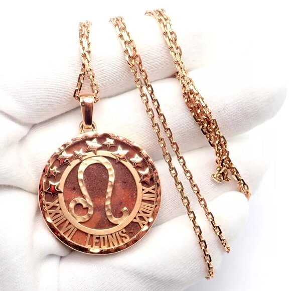 Van Cleef & Arpels Zodiaque 18k Rose Gold Leo Pendant Red Jasper Necklace + Cert - Picture 8 of 16